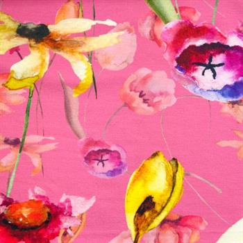 Heavy viscose jersey, Flowers Pink